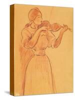 The Violin, 1894 (Pencil and Red Chalk on Paper)-Berthe Morisot-Stretched Canvas