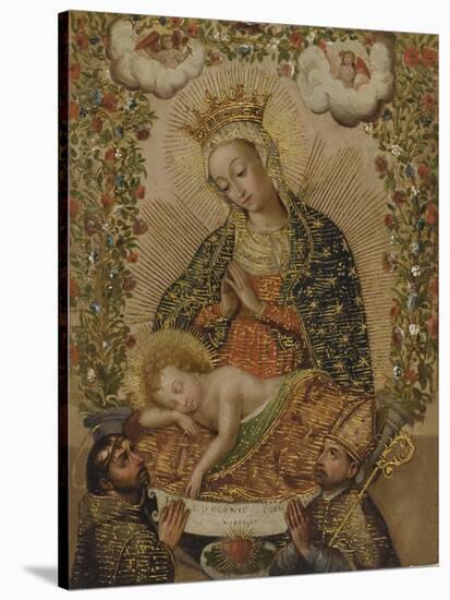 The Virgin Adoring the Christ Child with Two Saints, 18th century-Cuzco School-Stretched Canvas