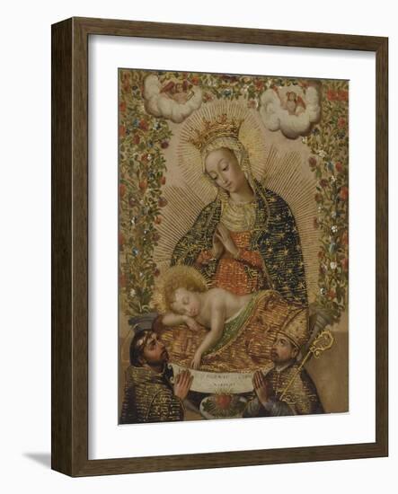 The Virgin Adoring the Christ Child with Two Saints, 18th century-Cuzco School-Framed Giclee Print