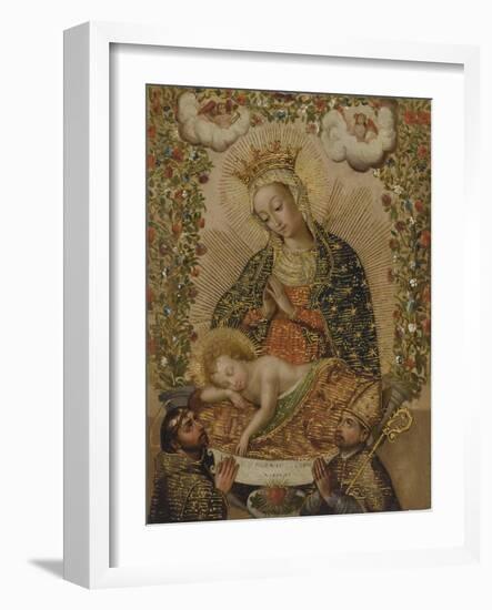 The Virgin Adoring the Christ Child with Two Saints, 18th century-Cuzco School-Framed Giclee Print