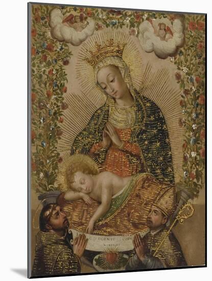 The Virgin Adoring the Christ Child with Two Saints, 18th century-Cuzco School-Mounted Giclee Print