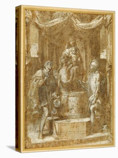 The Virgin and Child Enthroned under a Canopy, with Sts Roch and Sebastian-Federico Barocci-Stretched Canvas