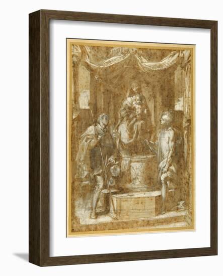 The Virgin and Child Enthroned under a Canopy, with Sts Roch and Sebastian-Federico Barocci-Framed Giclee Print