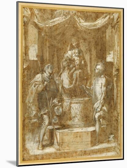 The Virgin and Child Enthroned under a Canopy, with Sts Roch and Sebastian-Federico Barocci-Mounted Giclee Print