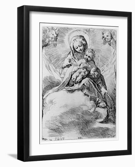 The Virgin and Child in the Clouds (Engraving)-Federico Barocci-Framed Giclee Print