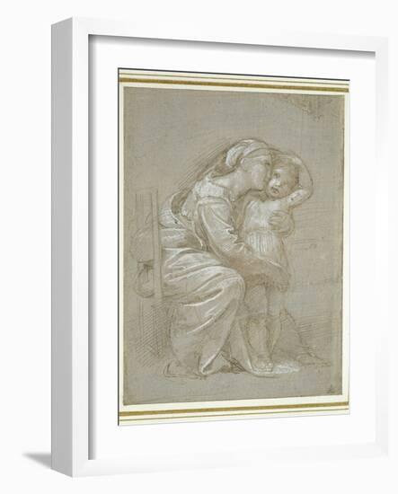 The Virgin and Child (Silverpoint, Heightened with White Bodycolour on a Slate Grey Preparation)-Raphael-Framed Giclee Print