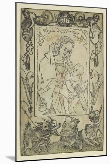 The Virgin and Child Surrounded by a Border with a Hunter and Some Rabbits (Woodcut-Hans Sebald Beham-Mounted Giclee Print