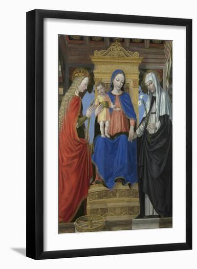 The Virgin and Child with Saint Catherine of Alexandria and Saint Catherine of Siena, C. 1490-Ambrogio Bergognone-Framed Premium Giclee Print