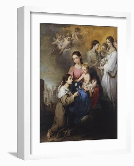 The Virgin and Child with Saint Rose of Viterbo-Bartolomé Estebàn Murillo-Framed Premium Giclee Print