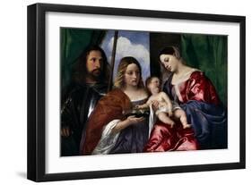 The Virgin and Child with Saints Dorothy and George, Ca. 1518-Titian (Tiziano Vecelli)-Framed Giclee Print