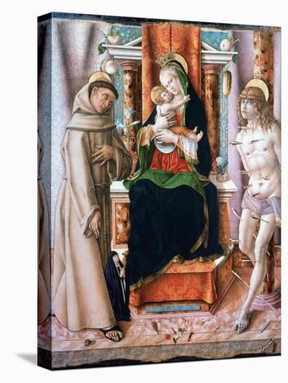 The Virgin and Child with Saints Francis and Sebastian, 1491-Carlo Crivelli-Stretched Canvas