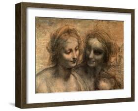 The Virgin and Child with Ss. Anne and John the Baptist, Detail of Heads of the Virgin and St. Anne-Leonardo da Vinci-Framed Giclee Print