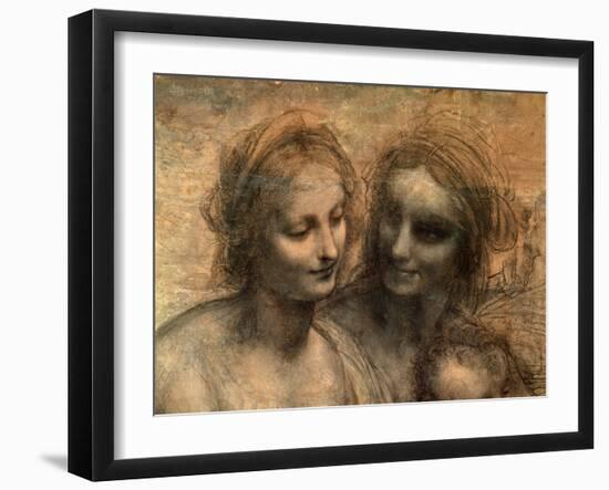 The Virgin and Child with Ss. Anne and John the Baptist, Detail of Heads of the Virgin and St. Anne-Leonardo da Vinci-Framed Giclee Print