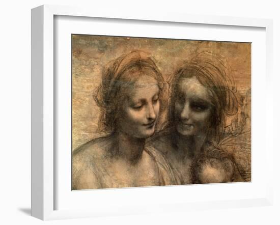 The Virgin and Child with Ss. Anne and John the Baptist, Detail of Heads of the Virgin and St. Anne-Leonardo da Vinci-Framed Giclee Print