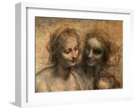 The Virgin and Child with Ss. Anne and John the Baptist, Detail of Heads of the Virgin and St. Anne-Leonardo da Vinci-Framed Giclee Print