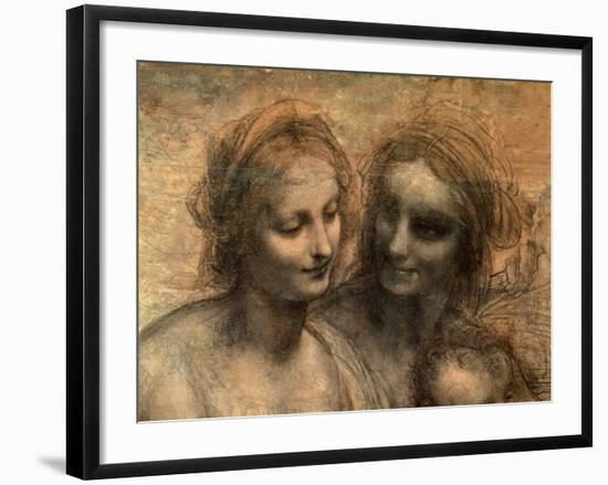 The Virgin and Child with Ss. Anne and John the Baptist, Detail of Heads of the Virgin and St. Anne-Leonardo da Vinci-Framed Giclee Print