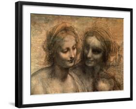 The Virgin and Child with Ss. Anne and John the Baptist, Detail of Heads of the Virgin and St. Anne-Leonardo da Vinci-Framed Giclee Print