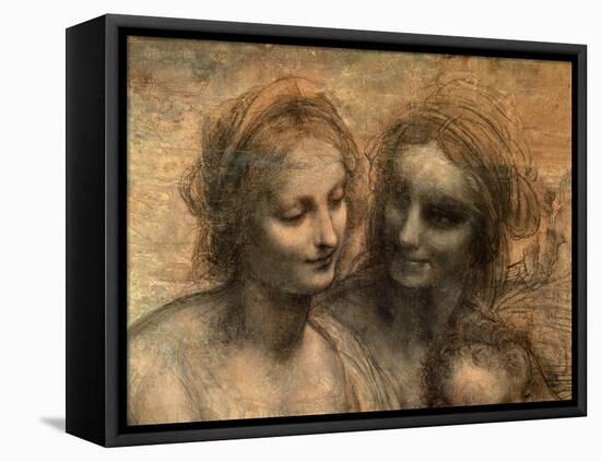 The Virgin and Child with Ss. Anne and John the Baptist, Detail of Heads of the Virgin and St. Anne-Leonardo da Vinci-Framed Stretched Canvas