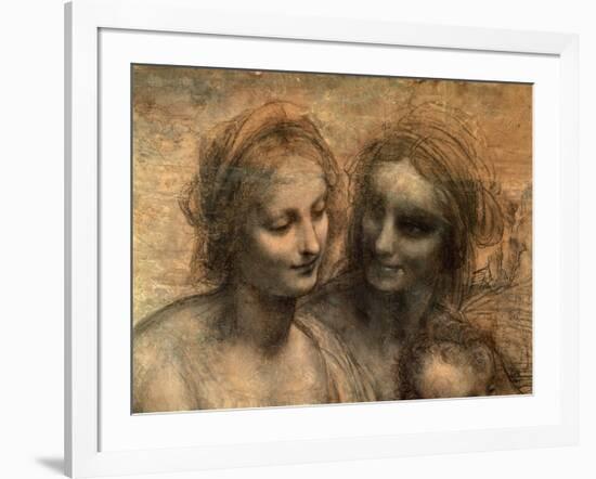 The Virgin and Child with Ss. Anne and John the Baptist, Detail of Heads of the Virgin and St. Anne-Leonardo da Vinci-Framed Giclee Print