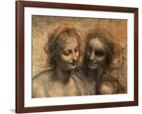 The Virgin and Child with Ss. Anne and John the Baptist, Detail of Heads of the Virgin and St. Anne-Leonardo da Vinci-Framed Giclee Print