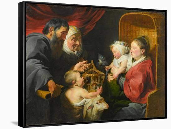 The Virgin and Child with St. John and His Parents, c.1617-1618-Jacob Jordaens-Framed Stretched Canvas