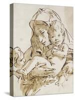 The Virgin and Child with the Infant St John (Pen and Brown Ink with Brown Wash over Black Chalk on-Giovanni Battista Tiepolo-Stretched Canvas