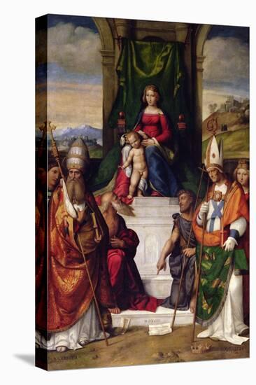 The Virgin Enthroned with Saints Jerome, Sylvester and Maurius-Benvenuto Tisi Da Garofalo-Stretched Canvas