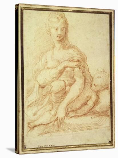The Virgin Playing with the Child on Her Lap-Parmigianino-Stretched Canvas