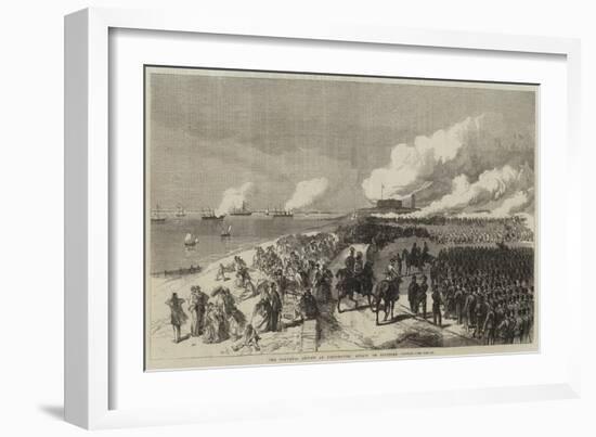 The Volunteer Review at Portsmouth, Attack on Southsea Castle-null-Framed Giclee Print