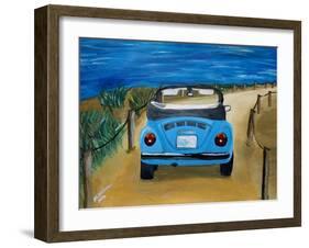 The VW Bug Series - The Blue Volkswagen Bug at the Beach-Martina Bleichner-Framed Art Print