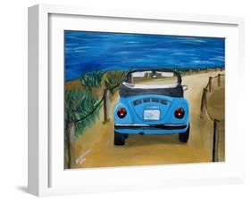 The VW Bug Series - The Blue Volkswagen Bug at the Beach-Martina Bleichner-Framed Art Print