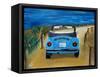 The VW Bug Series - The Blue Volkswagen Bug at the Beach-Martina Bleichner-Framed Stretched Canvas