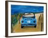 The VW Bug Series - The Blue Volkswagen Bug at the Beach-Martina Bleichner-Framed Art Print