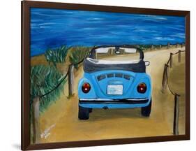 The VW Bug Series - The Blue Volkswagen Bug at the Beach-Martina Bleichner-Framed Art Print