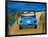 The VW Bug Series - The Blue Volkswagen Bug at the Beach-Martina Bleichner-Framed Art Print