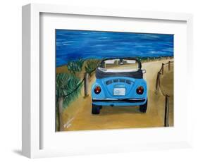 The VW Bug Series - The Blue Volkswagen Bug at the Beach-Martina Bleichner-Framed Art Print