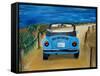 The VW Bug Series - The Blue Volkswagen Bug at the Beach-Martina Bleichner-Framed Stretched Canvas