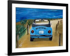 The VW Bug Series - The Blue Volkswagen Bug at the Beach-Martina Bleichner-Framed Art Print