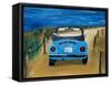 The VW Bug Series - The Blue Volkswagen Bug at the Beach-Martina Bleichner-Framed Stretched Canvas