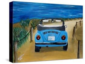 The VW Bug Series - The Blue Volkswagen Bug at the Beach-Martina Bleichner-Stretched Canvas