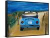The VW Bug Series - The Blue Volkswagen Bug at the Beach-Martina Bleichner-Framed Stretched Canvas