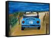 The VW Bug Series - The Blue Volkswagen Bug at the Beach-Martina Bleichner-Framed Stretched Canvas