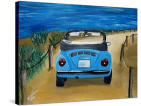 The VW Bug Series - The Blue Volkswagen Bug at the Beach-Martina Bleichner-Stretched Canvas
