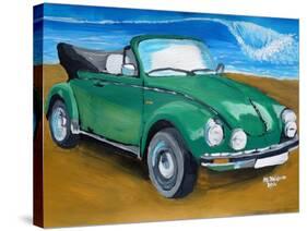 The VW Bug Series - The Green Volkswagen Bug at the the Beach-Martina Bleichner-Stretched Canvas