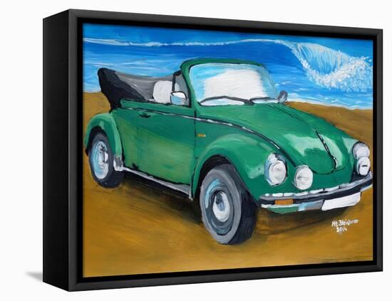 The VW Bug Series - The Green Volkswagen Bug at the the Beach-Martina Bleichner-Framed Stretched Canvas