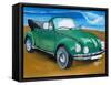 The VW Bug Series - The Green Volkswagen Bug at the the Beach-Martina Bleichner-Framed Stretched Canvas