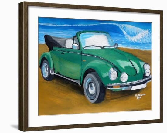 The VW Bug Series - The Green Volkswagen Bug at the the Beach-Martina Bleichner-Framed Art Print