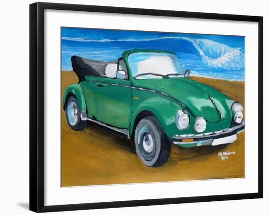 The VW Bug Series - The Green Volkswagen Bug at the the Beach-Martina Bleichner-Framed Art Print