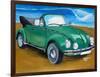 The VW Bug Series - The Green Volkswagen Bug at the the Beach-Martina Bleichner-Framed Art Print