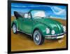 The VW Bug Series - The Green Volkswagen Bug at the the Beach-Martina Bleichner-Framed Art Print